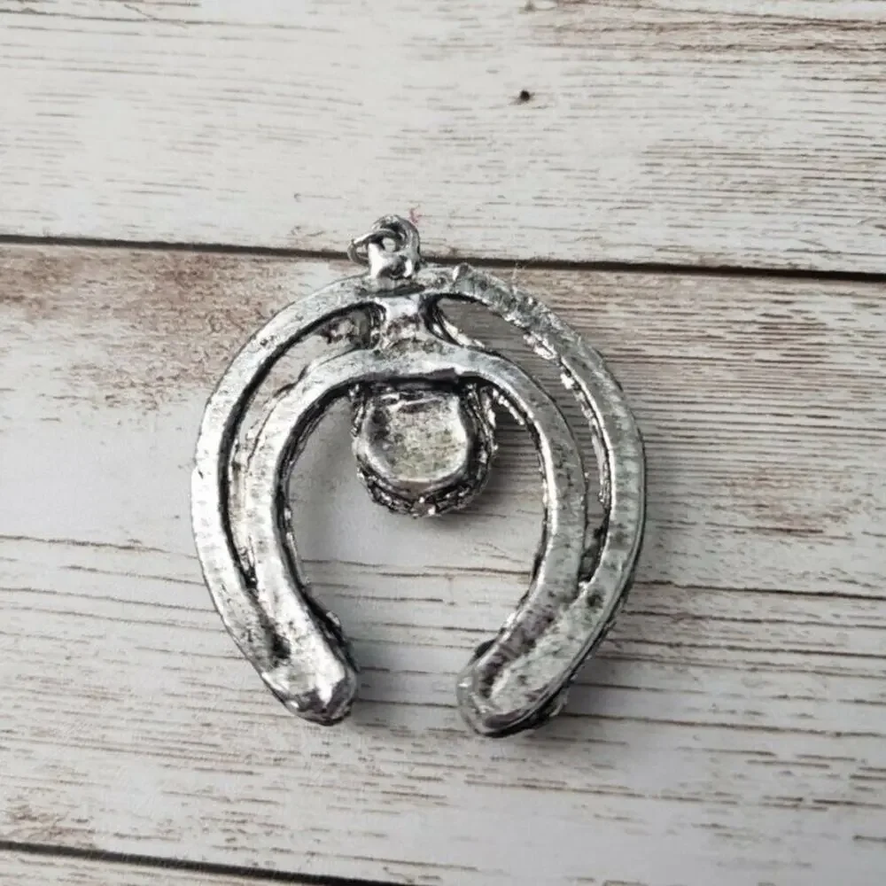 Vintage Pendant Unusual Large Blue & Silver Tone